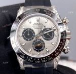 Noob Factory Rolex Daytona Grey Dial Rubber Strap Swiss 4130 Watch with diamonds on the lugs